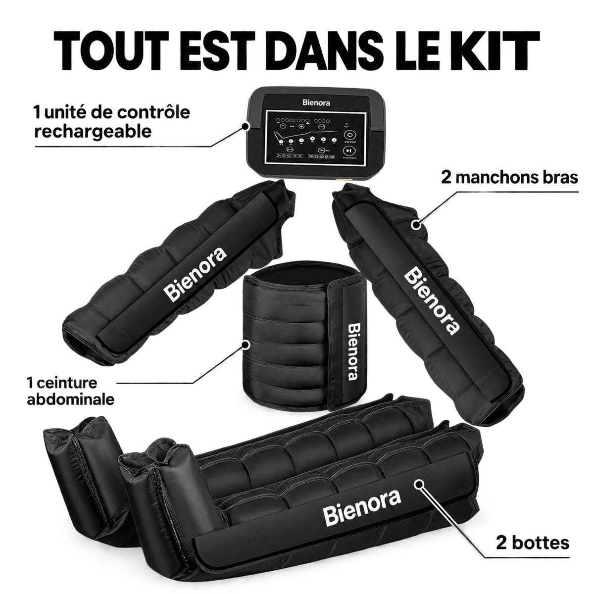 Contenu du kit de pressothérapie Bienora